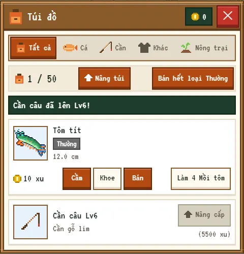 From a Lv6 rod: Make 4 Shrimp bait from a Common shrimp