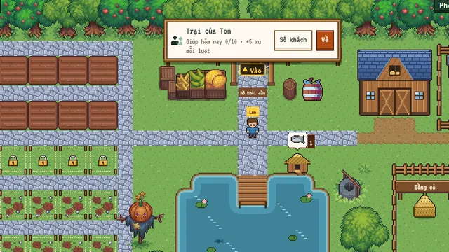 Visiting a friend's farm: the bar on top counts today's helps